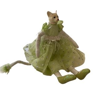 Elegant Green Cat Doll with Glitter Shoes